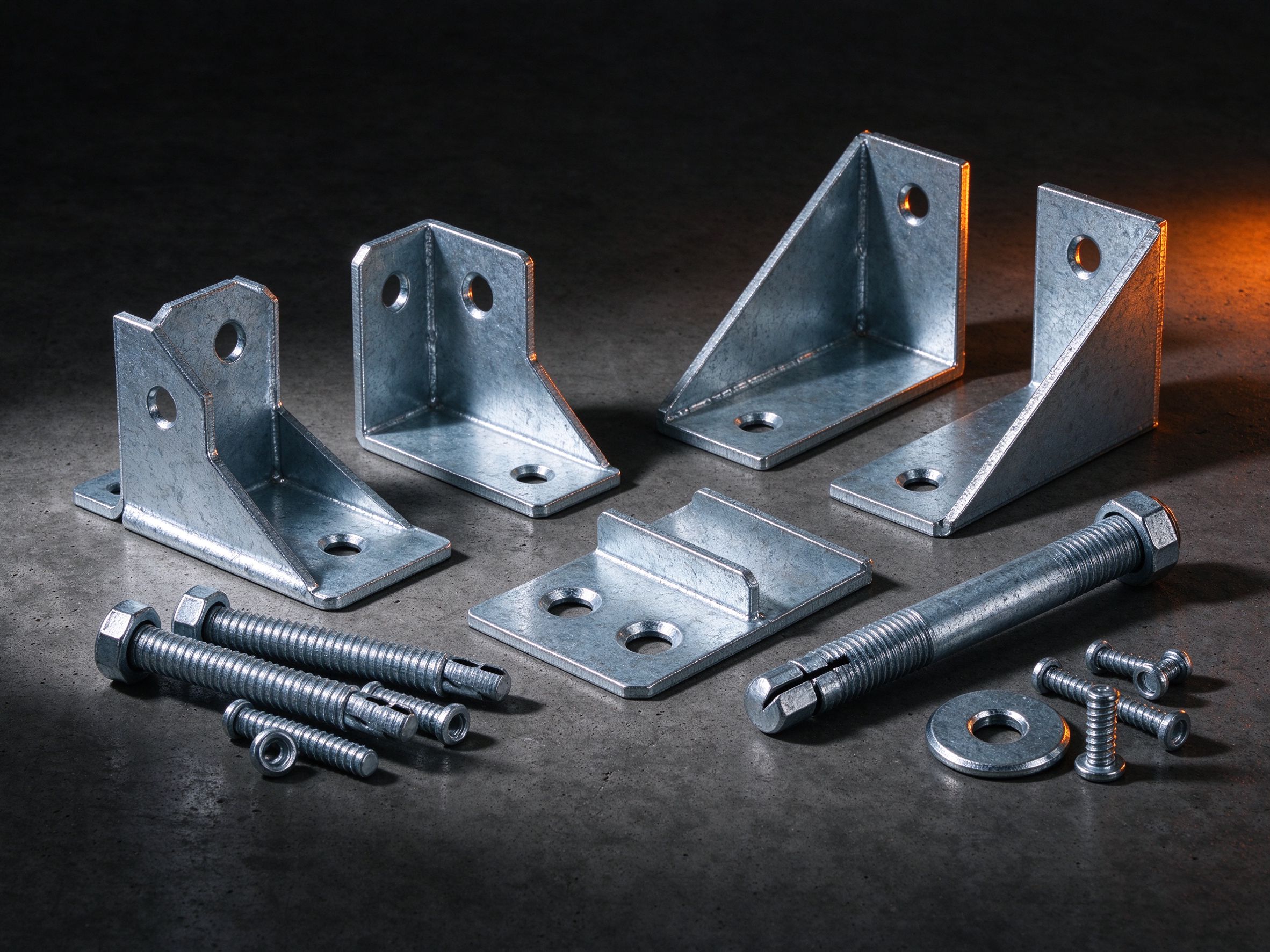 Building accessories category — joist hangers, anchor bolts, fasteners