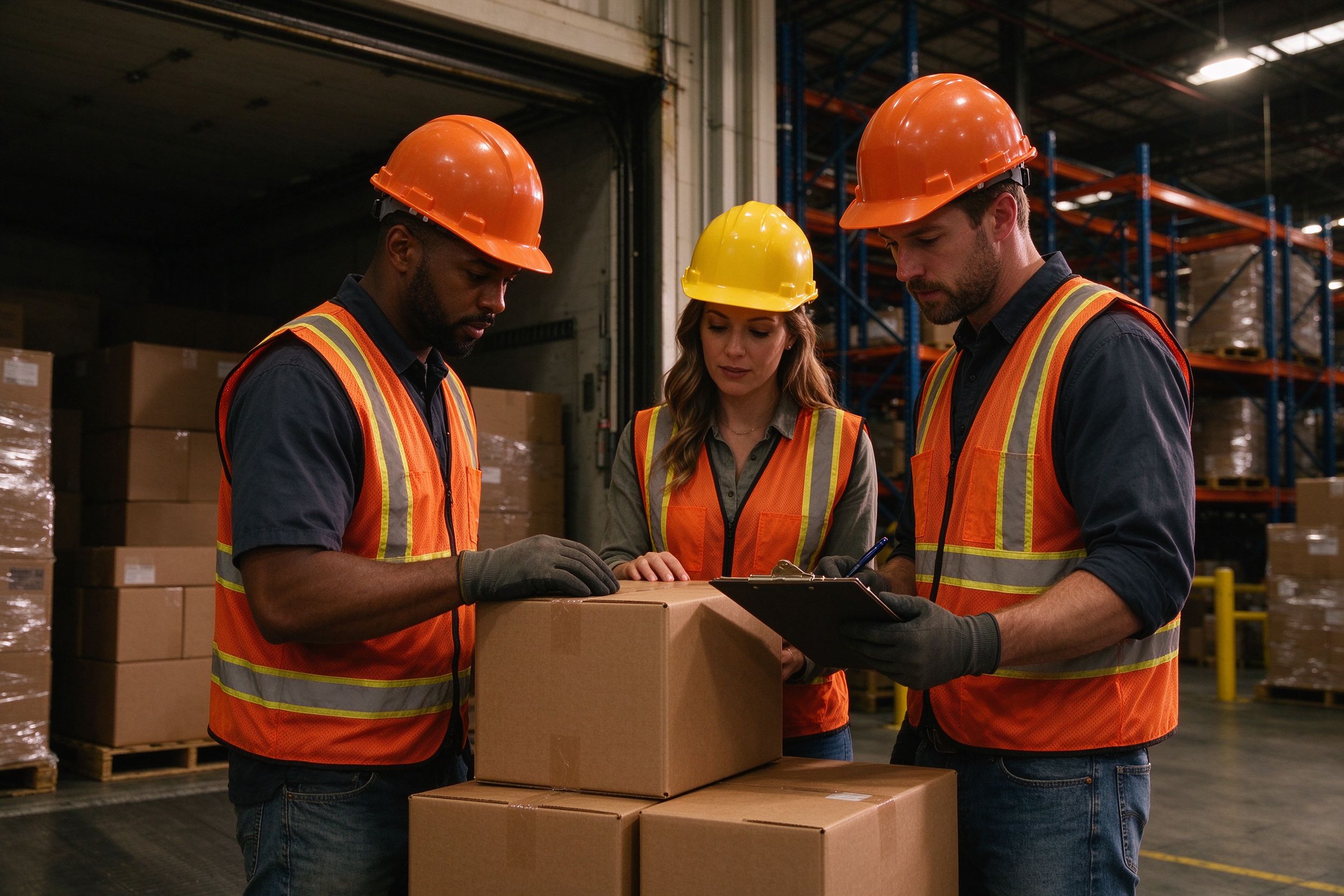 Joybest warehouse team inspecting a shipment at the loading dock